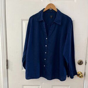 Talbots Woman's Plus-Size Blue Pure Irish Linen Tunic Sz 24